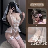 Wedding bride + blindfold + matching fishnet stockings