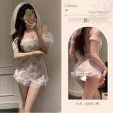 Bride's [dress + headdress] + white open-crotch stockings