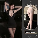 Bodycon skirt + white open-crotch stockings