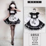 Catgirl black dress + apron + headdress + 3 bows + bell necklace