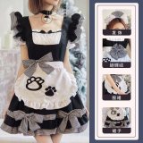 Catgirl black dress + apron + headdress + bell necklace + 3 bows