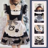 Catgirl black dress + apron + headdress + 3 bows + bell necklace