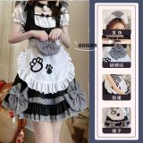 Catgirl black dress + apron + headdress + 3 bows + bell necklace