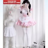 Catgirl pink dress + apron + headdress + bell necklace + 3 bows