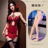 Cheongsam + white open-crotch socks