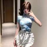 Chinese style blue + thong + apron + matching socks