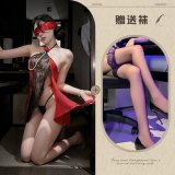 Eternal Night Rose + Red and Black Eye Patch + Black Stockings