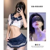 Dark blue suit + black lace eye mask