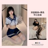 Dark blue school uniform + black boxer stockings