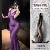♥Fatal Woman♥ Alluring Purple [Slip Dress + T-shirt + Black Open Crotch Stockings]