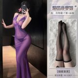 ♥Fatal Woman♥ Alluring Purple [Slip Dress + T-shirt + Black-Trimmed Stockings]