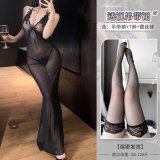 ♥Fatal Woman♥ Slimming Black [Slip Dress + T-shirt + Lace Stockings]