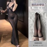 ♥Fatal Woman♥ Slimming Black [Slip Dress + T-shirt + Black-trimmed Stockings]