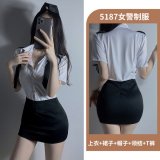 Policewoman uniform + black bow-tie fishnet stockings
