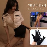 Female police officer + black open-crotch stockings + gloves
