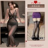 ◆A Delicate Woman's Fragrance◆ Black [Nightgown + T-shirt + Black Stockings]