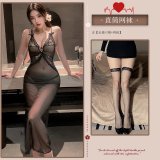 ◆A Delicate Woman's Fragrance◆ Black [Nightgown + T-shirt + Black Fishnet Stockings]