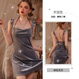 Gray-blue nightgown + T-shirt + jacket + belt
