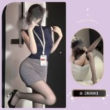 Gray Secretary + Black Fishnet Stockings