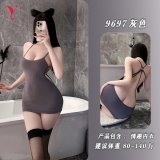 Gray color + matching stockings + matching feather racket