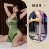 Green and white fishnet stockings