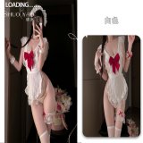 White [headwear + apron + bracelets + leg rings + thong]