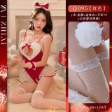 Heart-shaped Christmas outfit + white lace fishnet stockings