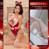 Heart-shaped Christmas outfit + white-trimmed stockings
