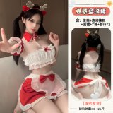 4017 Red New Year Outfit [Headband + Collarless Bandeau Top + Apron + T-Shirt + Hip Ring * 2]