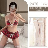 Red plaid suit + white fishnet stockings