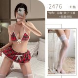 Red plaid suit + white stockings