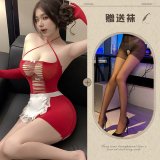 Charming Maid ◆ Red and Black Open Crotch Stockings