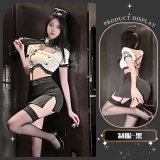Delicate policewoman in black [top + skirt + hat + tie]