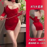 Red color + matching stockings + matching leash
