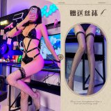 Leather suit + chain + fishnet stockings