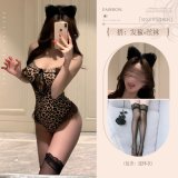 Leopard print + black stockings + headdress