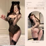 Leopard print bodysuit + headpiece