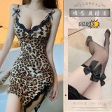 Leopard print slip dress + black bow silk