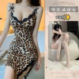 Leopard print slip dress + white stockings