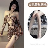 Leopard print + white fishnet stockings