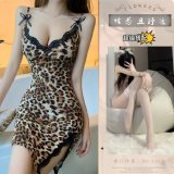 Leopard print slip dress + white stockings