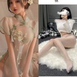 Light green suit + white ripped stockings
