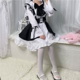 Black long-sleeved five-piece set [skirt + apron + bow + headband + head accessory]