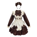 Brown long-sleeved top [skirt + apron + bow + headpiece]