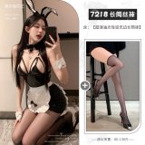 Bunny-eared maid (stockings included) + ultra-thin, glossy stockings (black)