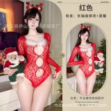 Red long-sleeved bodysuit + pom-pom antler headband