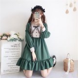 Long-sleeved dark green Lolita dress
