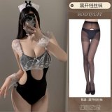 Maid outfit + black open-crotch stockings