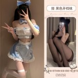 Maid outfit + black open-crotch stockings