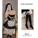 Maid outfit + black stockings with white stripes